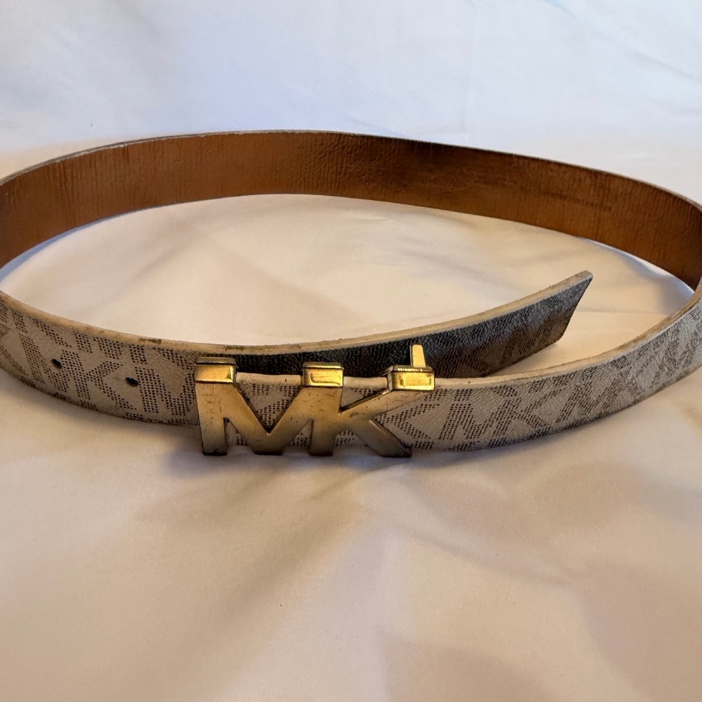 Michael Kors Beige Belt with Gold MK Buckle - Picture 8 of 8